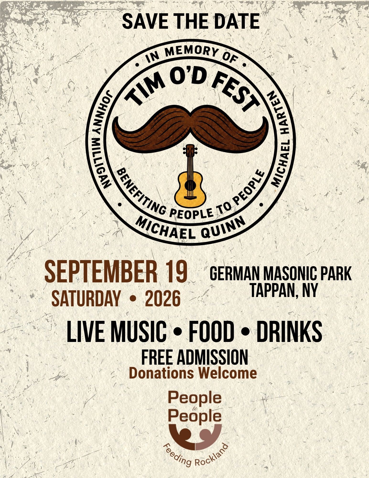 Save the Date — Tim O'D Fest 2 — Saturday, September 19, 2026 — German Masonic Park, Tappan, NY